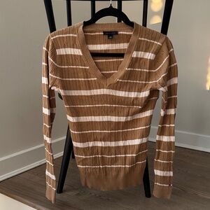 Tommy Hilfiger Tan and White Striped Sweater